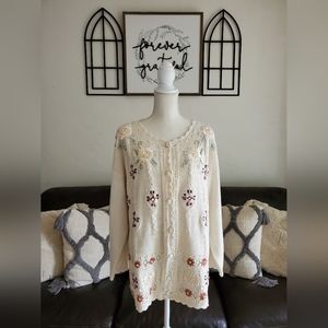 Vintage 90's Floral Embroidered Romantic Cottagecore Button Up Cardigan Size XL